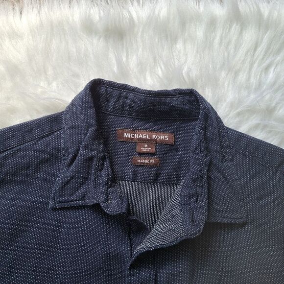 MICHAEL KORS Classic Fit Navy Polka-dot Dress Shirt Medium - Picture 6 of 12